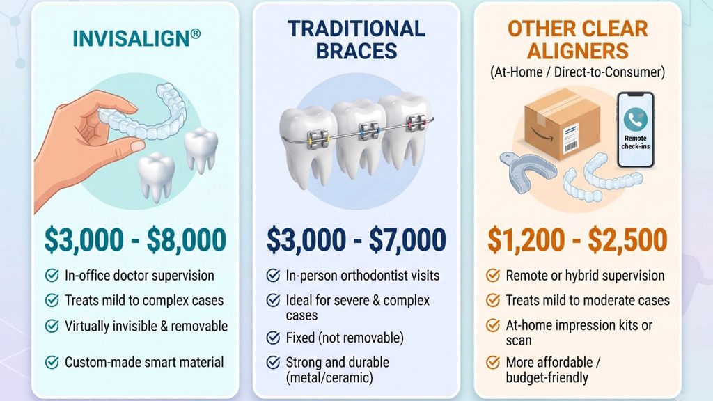 Invisalign vs braces vs other clear aligners: cost comparison